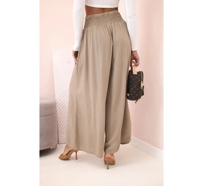 Dámské viskózové kalhoty s elastickým pasem velbloud