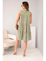 Dámské bavlněné košilové šaty bez rukávů s knoflíky khaki