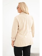 Dámské sako Plus Size manšestrové s klopami a kapsami béžová