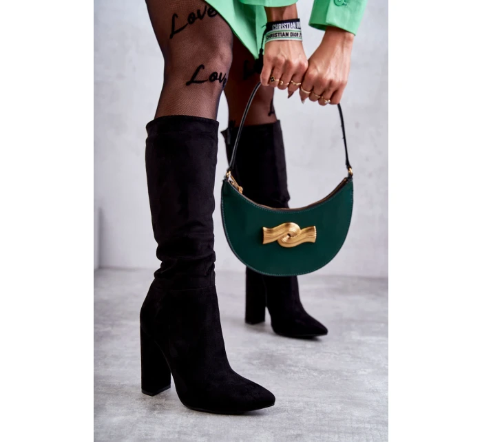 Klasické semišové boty na podpatku Černá model 21595229 - Boto