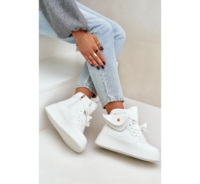 Vysoké tenisky s kapsičkou na platformě bílé Saramis