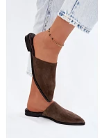 Kožené semišové pantofle dámské ploché  khaki model 22133760 - D&A