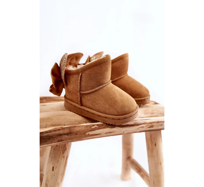 Dívčí teplé sněhule s mašlemi Velbloud Meriva