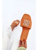 Dámské pantofle na plochém podpatku se zdobením, oranžová vložka Dámské pantofle na plochém podpatku se zdobením, oranžová vložka