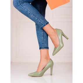 Moderní dámské zelené  lodičky na jehlovém podpatku