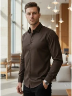 Pánská elegantní hladká tmavě hnědá košile SLIM FIT FashionStreet DX2679 Pánská elegantní hladká tmavě hnědá košile SLIM FIT FashionStreet DX2679