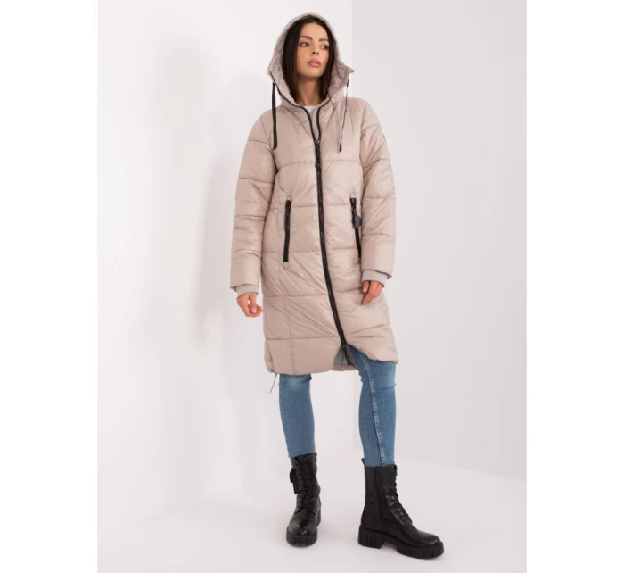 Dámská zimní bunda béžová prošívaná SUBLEVEL s délkou ke kolenům (D50048X44518B3)