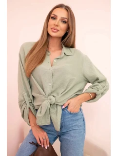 Bavlněná mušelínová košile oversize světlá khaki