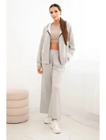 Dámská souprava s širokými nohavicemi a mikinou na zip šedá Dámská souprava s širokými nohavicemi a mikinou na zip šedá