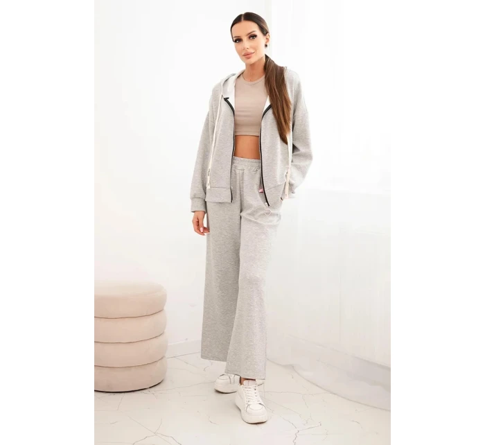 Dámská souprava s širokými nohavicemi a mikinou na zip šedá Dámská souprava s širokými nohavicemi a mikinou na zip šedá