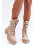 kožené workery s ozdobou Bežové model 21635088 - Boto kožené workery s ozdobou Bežové model 21635088 - Boto