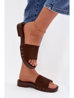 Dámské pantofle s přezkami na nízkém podpatku Čokoládové Amelvessa