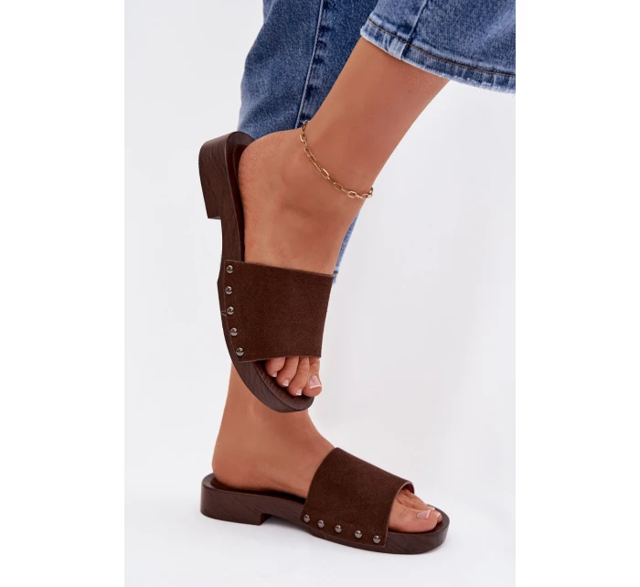 Dámské pantofle s přezkami na nízkém podpatku Čokoládové Amelvessa