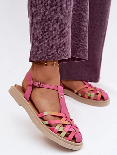 Kožené dámské sandály Ploché S Pásky Maciejka K7442-15 Růžové