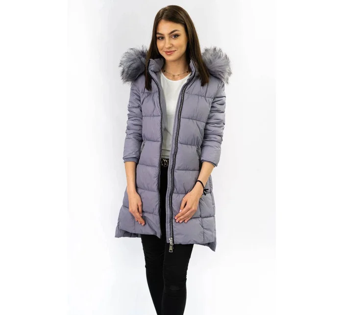 Dámská zimní prošívaná bunda ve vřesové barvě s kapucí (7702)