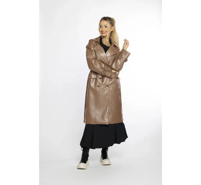 klasický dámský kabát z ekologické kůže ve velbloudí barvě model 19035458 - Ann Gissy klasický dámský kabát z ekologické kůže ve velbloudí barvě model 19035458 - Ann Gissy