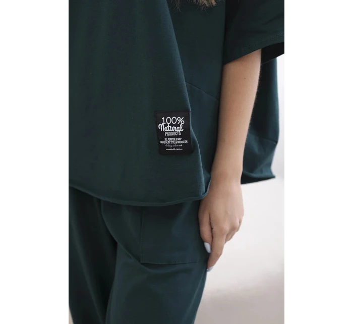 Bavlněný komplet halenka + kalhoty tmavě zelená