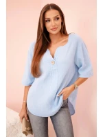 Dámská mušelínová košile s knoflíkem modrý Dámská mušelínová košile s knoflíkem modrý
