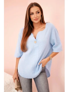 Dámská mušelínová košile s knoflíkem modrý