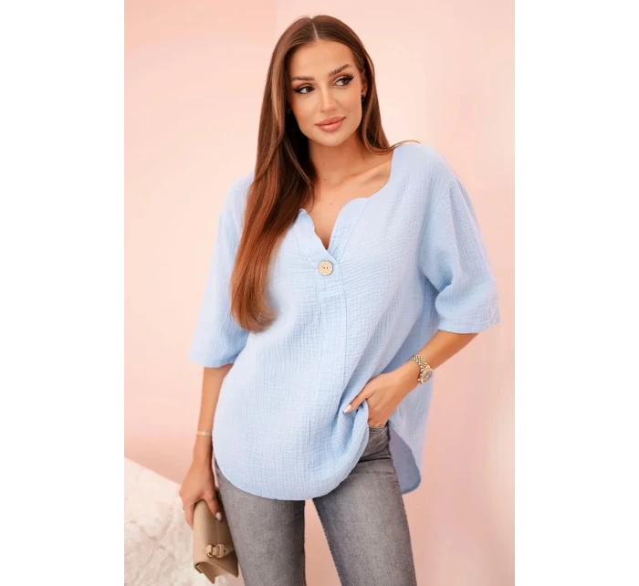 Dámská mušelínová košile s knoflíkem modrý Dámská mušelínová košile s knoflíkem modrý