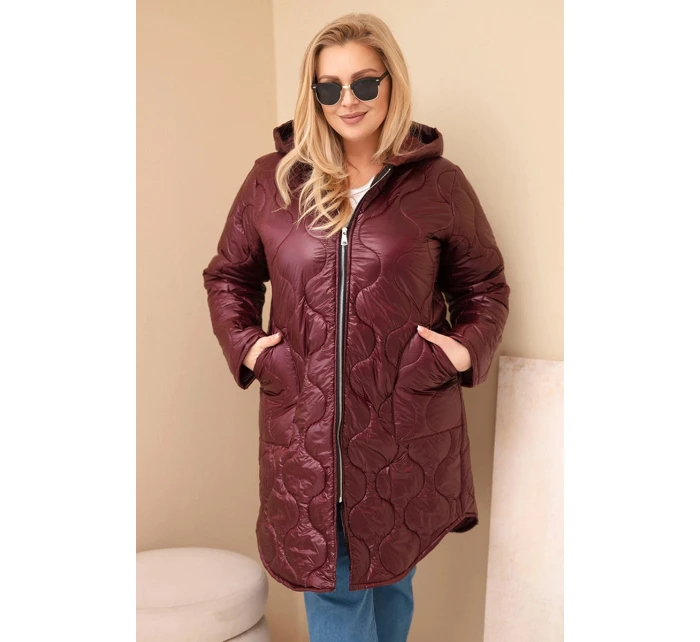 Dámská zimní prošívaná bunda Plus Size s kapucí švestková
