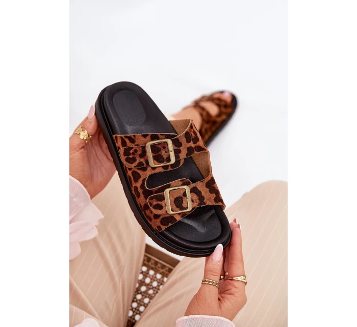 Dámské Pantofle S Leopardím Vzorem Na Platformě S Přezkami Hnědé Simbes Dámské Pantofle S Leopardím Vzorem Na Platformě S Přezkami Hnědé Simbes