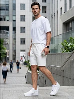 Pánské teplákové kraťasy se šňůrkou, bílé, FashionStreet SX2630 Pánské teplákové kraťasy se šňůrkou, bílé, FashionStreet SX2630