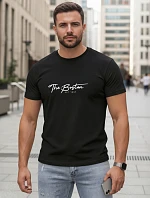 Pánské bavlněné tričko s potiskem „The Boston“, černé, FashionStreet NX5129R