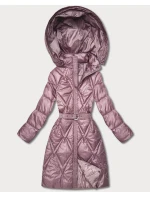 Růžový prošívaný kabát pro přechodné období s kapucí model 21808997 - MINORITY Růžový prošívaný kabát pro přechodné období s kapucí model 21808997 - MINORITY