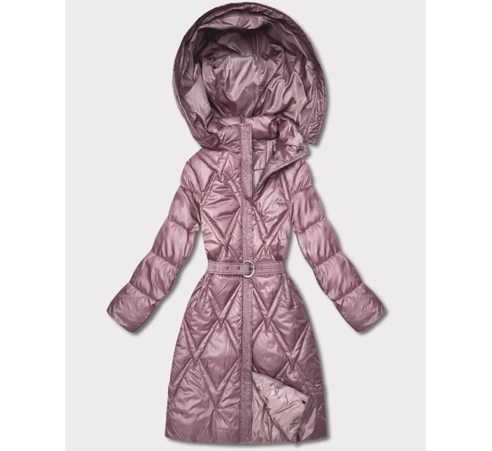 Růžový prošívaný kabát pro přechodné období s kapucí model 21808997 - MINORITY Růžový prošívaný kabát pro přechodné období s kapucí model 21808997 - MINORITY