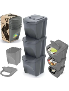 Odpadkové koše 25 l SORTIBOX SET 3 PACK OF GRAY STONE dětské
