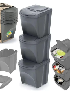 Odpadkové koše 25 l SORTIBOX SET 3 PACK OF GRAY STONE dětské