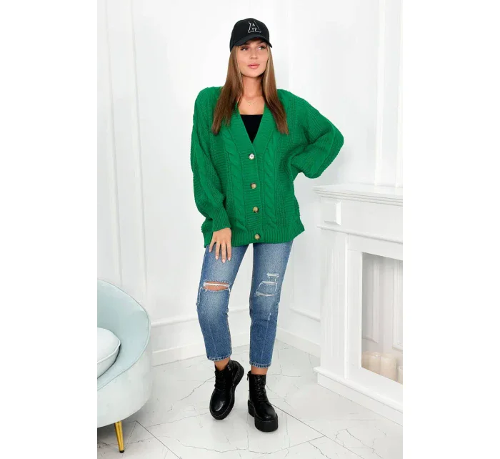 Svetr na knoflíky s model 18960083 rukávy zelený - K-Fashion Svetr na knoflíky s model 18960083 rukávy zelený - K-Fashion