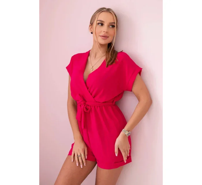 Krátký overal zavazovaný v pase fuchsie