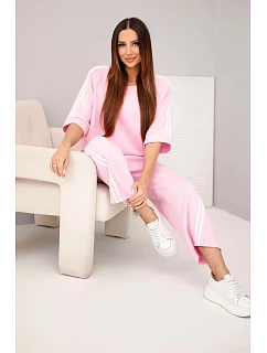 Dámský máslový viskózový komplet mikina a kalhoty s lampasy model 22159101 růžová - K-Fashion
