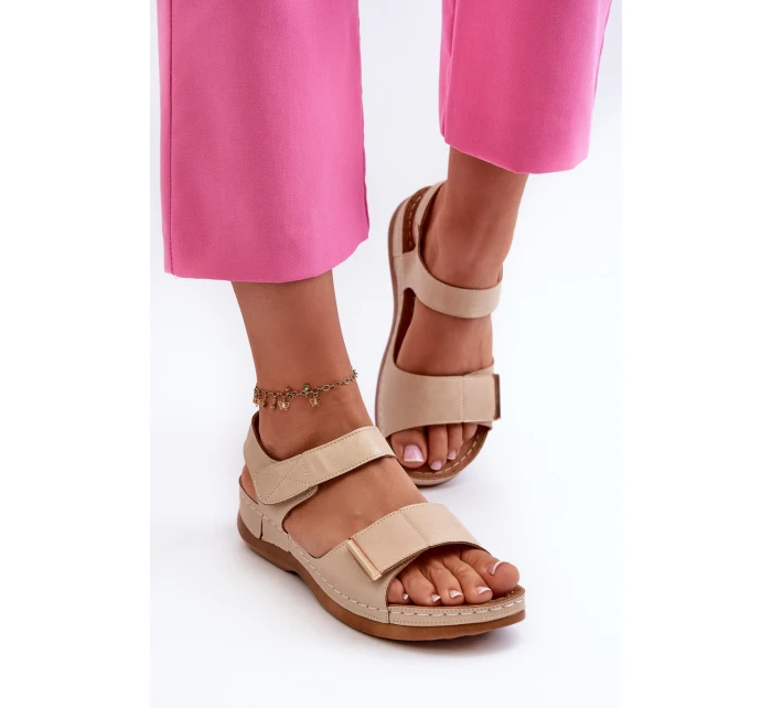 Pohodlné dámské sandály na suchý zip béžové Iphiope