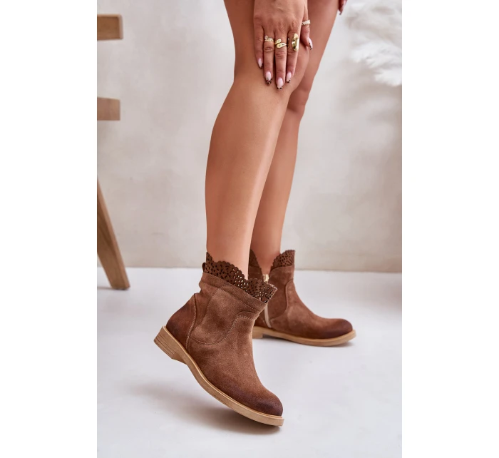 Nízké Dámské Boty Na Ploché Podešvi Zamszové Lewski model 21672546 Hnědé - Boto Nízké Dámské Boty Na Ploché Podešvi Zamszové Lewski model 21672546 Hnědé - Boto