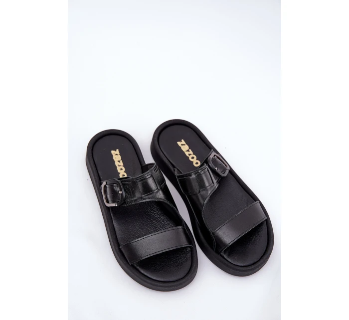 Kožené Dámské Sandały Na Platformě Černé Zazoo 3024