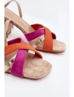 Dámské sandály na podpatku s pásky Eko semiš Béžové model 21937467 - Boto