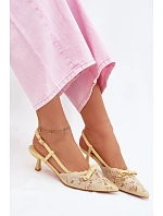 Dámské krajkové sandály na podpatku s mašlí Žluté model 22107289 - Boto