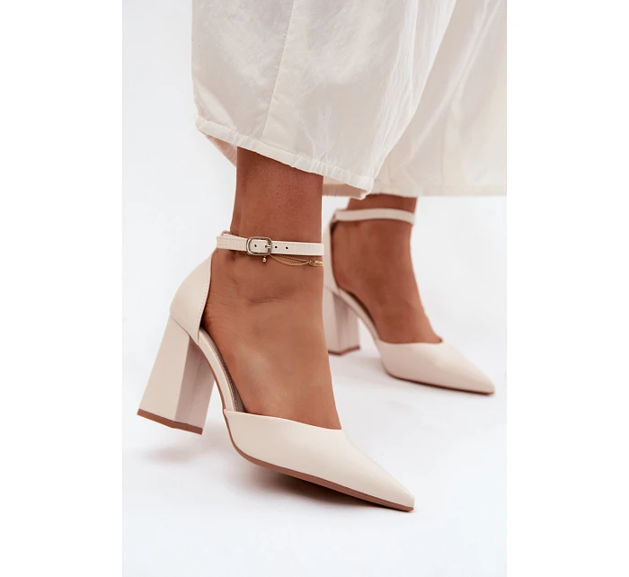 Lodičky na podpatku z imitace kůže světle béžové model 22122757 - Boto