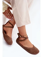 Semišové dámské baleríny Barefoot s pásky Zazoo 320 hnědé