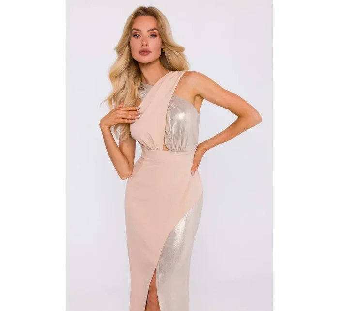 Maxi šaty ze látky béžové model 20555774 - Moe