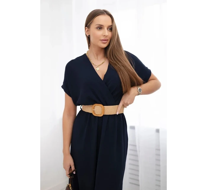 Dlouhé šaty s ozdobným páskem námořnictvo