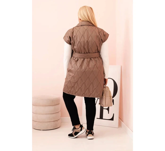 Dámská vesta Plus Size prošívaná s páskem a límcem fango