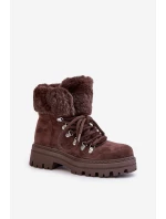 Dámské šněrovací boty s kožíškem tmavě hnědé Vaminia