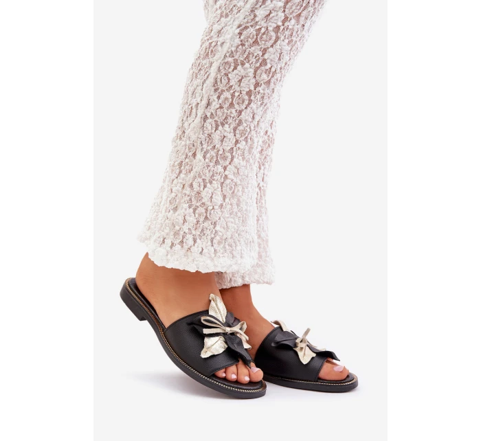 Pantofle S Dekorací Přírodní Kůže Zazoo model 21682375 Černé - Boto Pantofle S Dekorací Přírodní Kůže Zazoo model 21682375 Černé - Boto