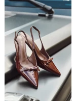 Lakované lodičky na podpatku s mašličkou bordó Olvena