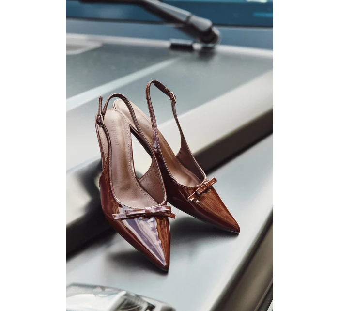 Lakované lodičky na podpatku s mašličkou bordó Olvena