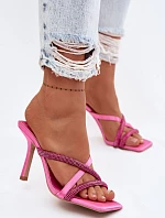 Dámské lodičky na jehlovém podpatku s pásky a kamínky fuchsiové Karima